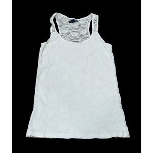 Y2K American Eagle Lace Racerback Ribbed Fitted Tank Top Cami White Sheer Medium